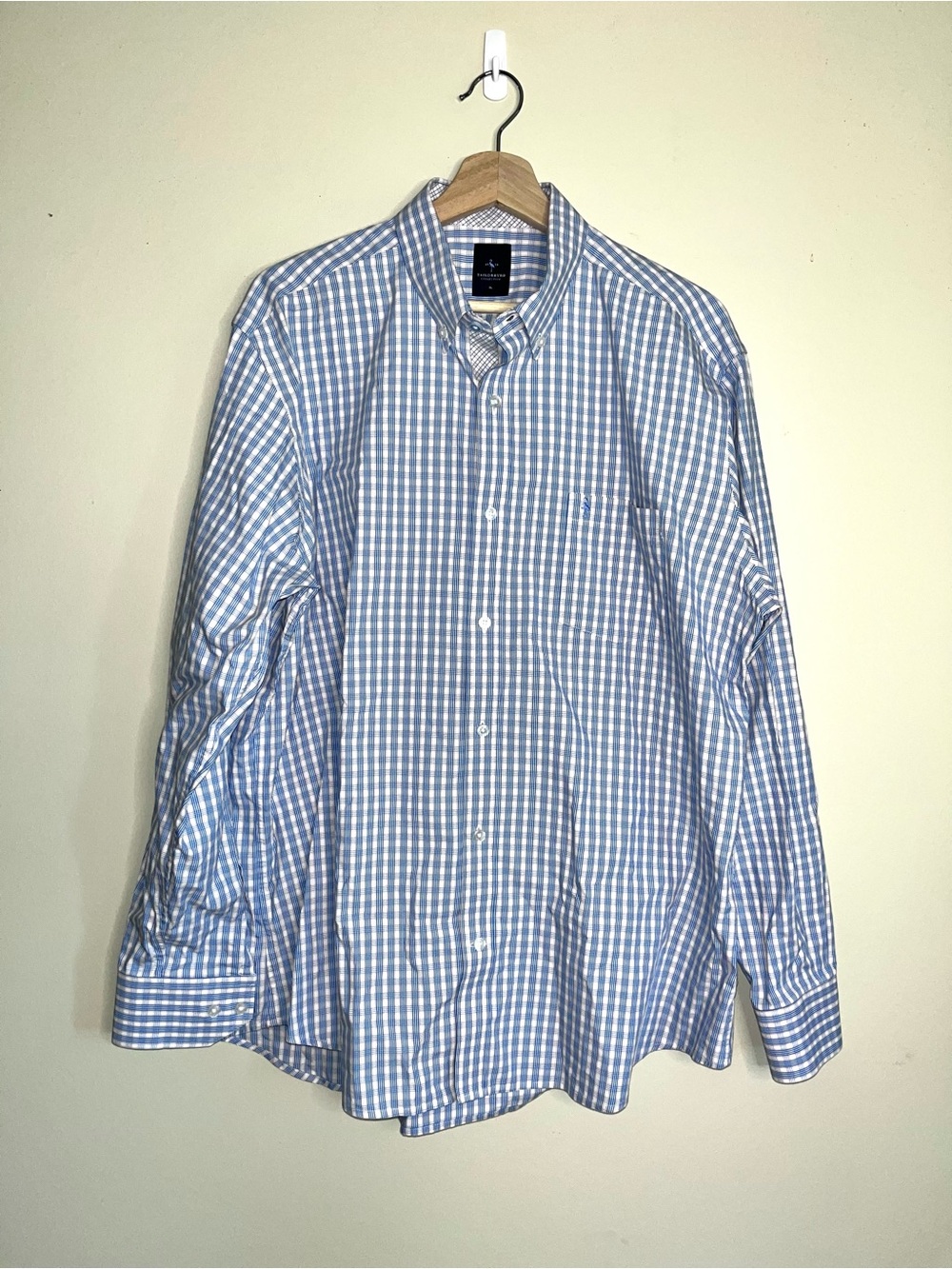 Tailorbyrd Light Blue and White Gingham Button-Down Shirt XL